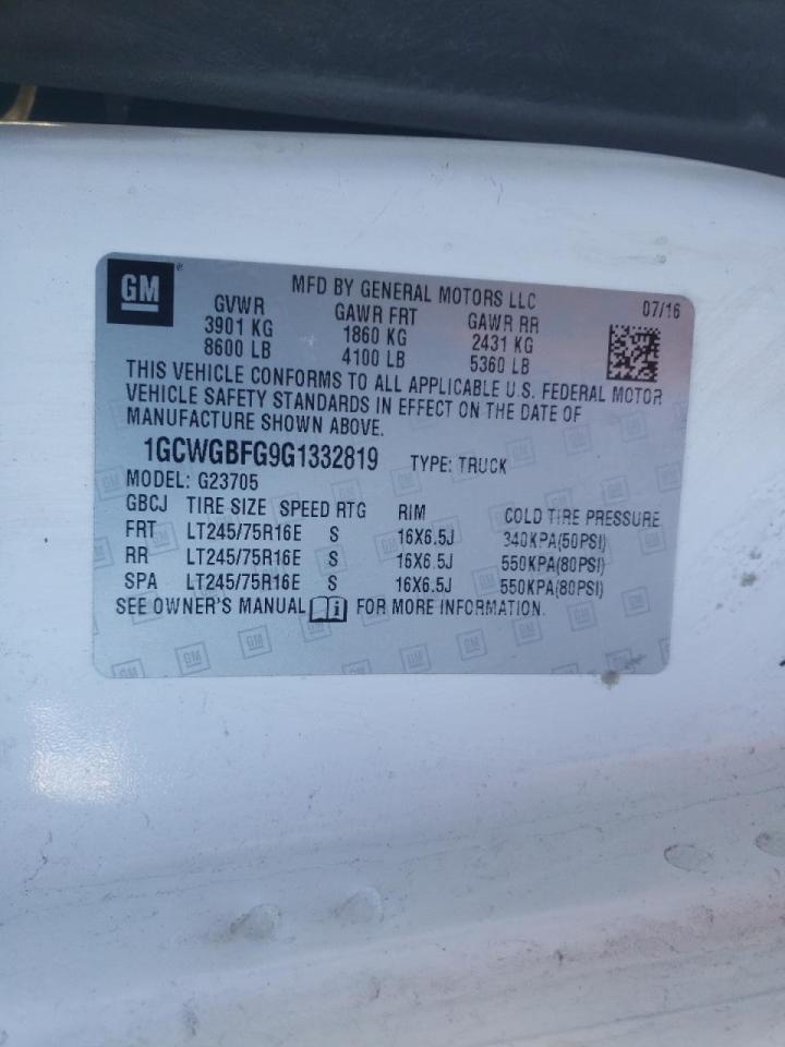 Photo 10 from auction – 2016 CHEVROLET EXPRESS G2 with VIN 1GCWGBFG9G1332819