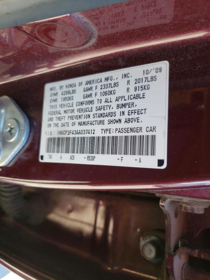 Photo 10 from auction – 2010 HONDA ACCORD LXP with VIN 1HGCP2F43AA037412
