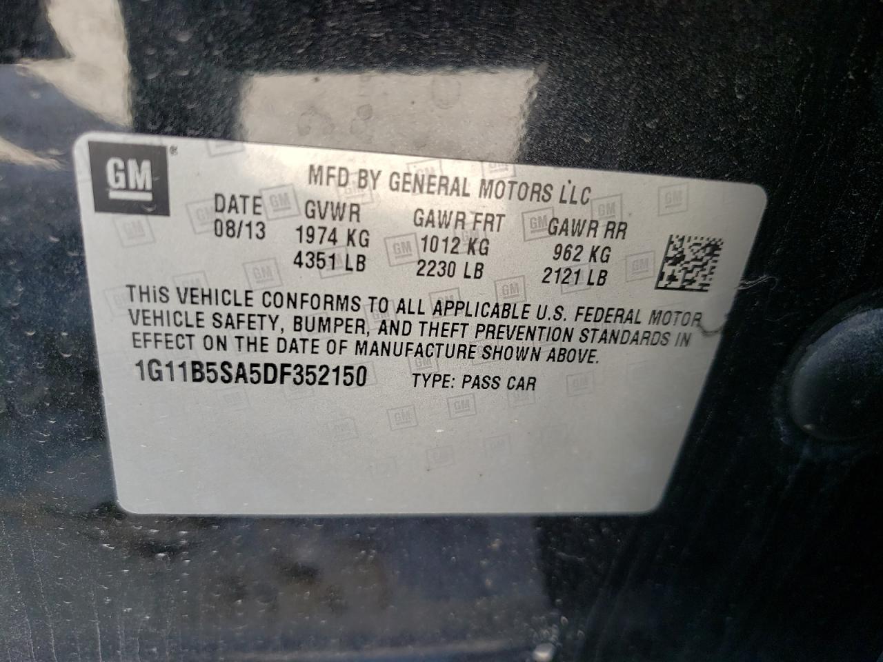 Photo 10 from auction – 2013 CHEVROLET MALIBU LS with VIN 1G11B5SA5DF352150