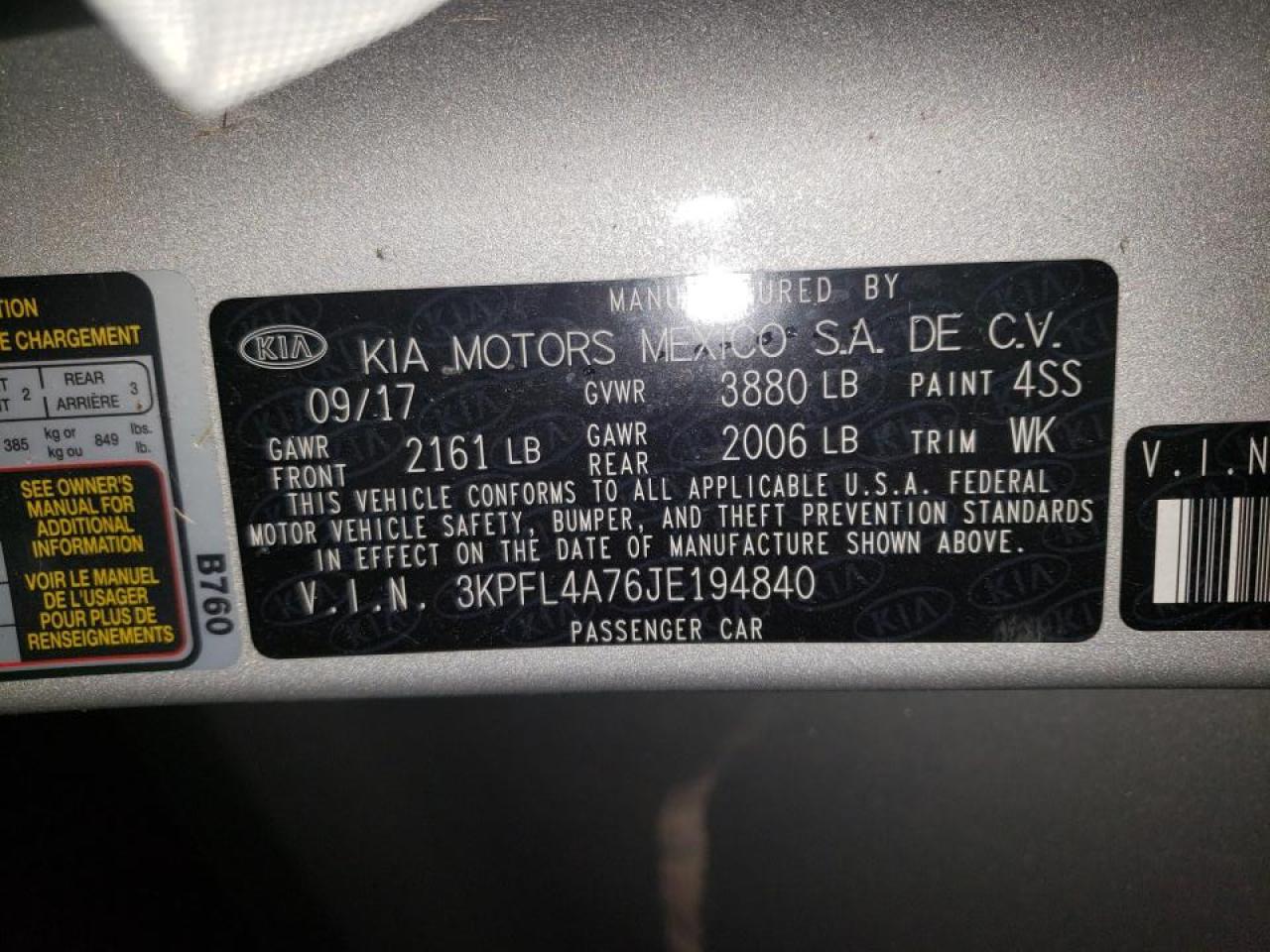 Photo 10 from auction – 2018 KIA FORTE LX with VIN 3KPFL4A76JE194840