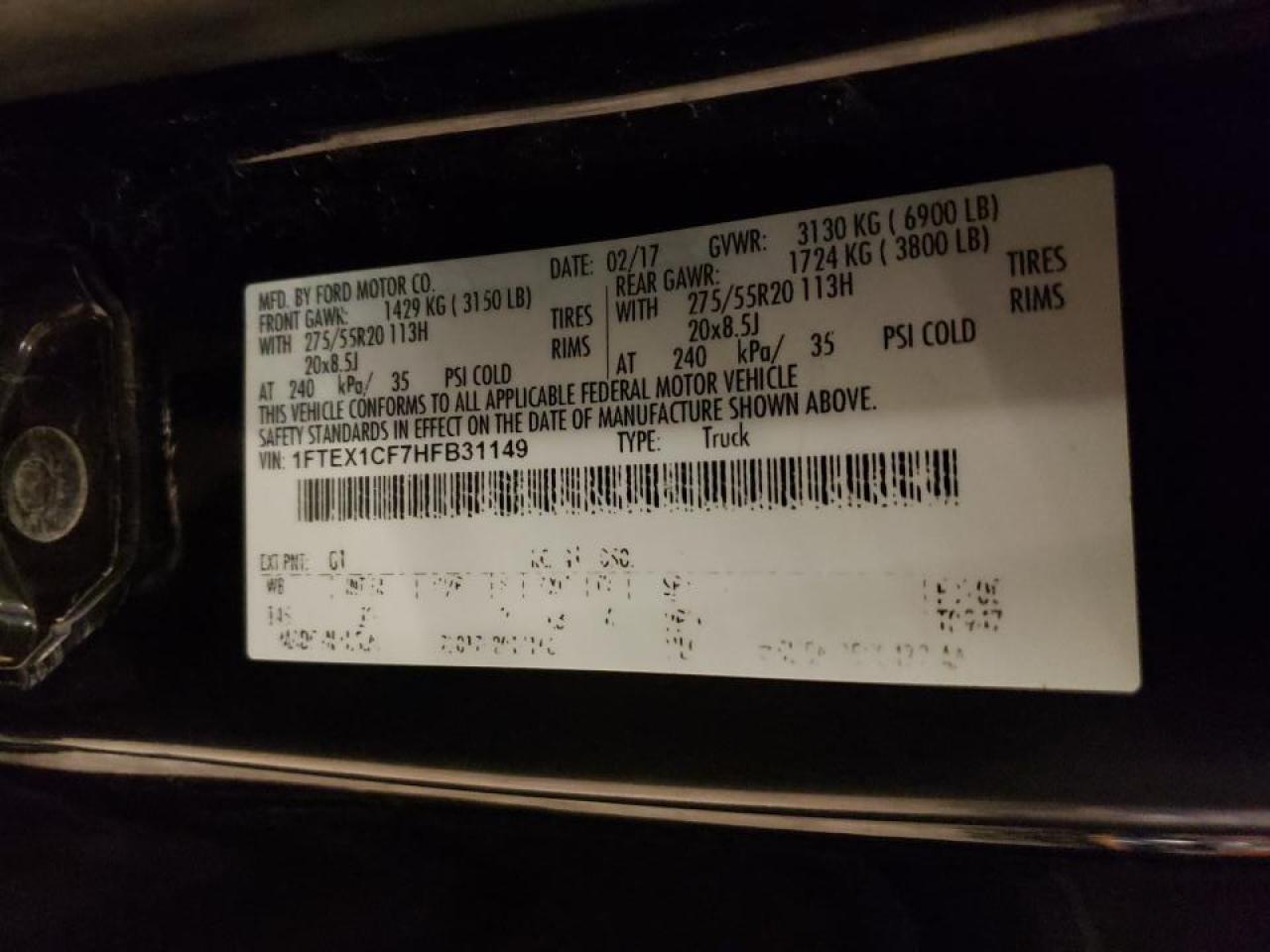 Photo 10 from auction – 2017 FORD F150 SUPER with VIN 1FTEX1CF7HFB31149