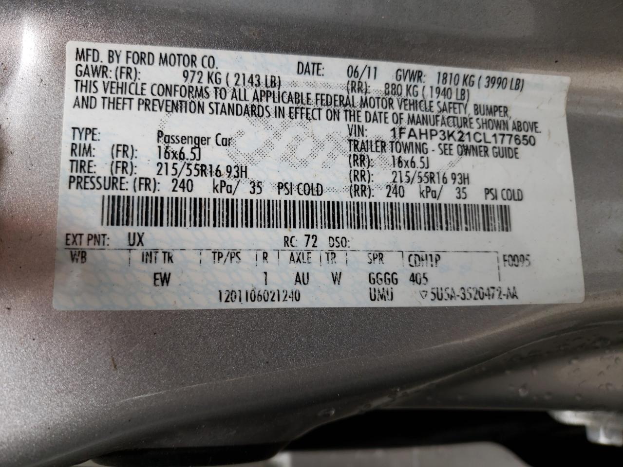 صورة رقم 10 من المزاد - 2012 FORD FOCUS SE مع VIN 1FAHP3K21CL177650