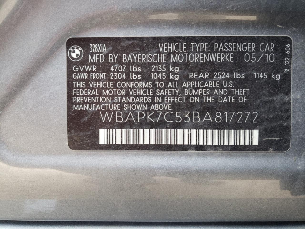 Photo 10 from auction – 2011 BMW 328 XI with VIN WBAPK7C53BA817272