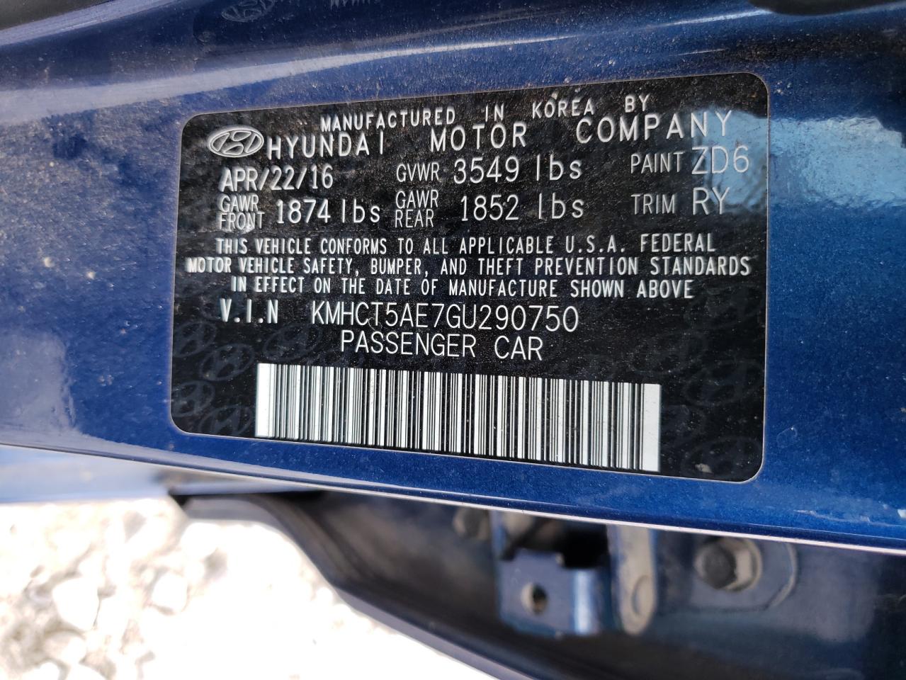 Photo 10 from auction – 2016 HYUNDAI ACCENT SE with VIN KMHCT5AE7GU290750