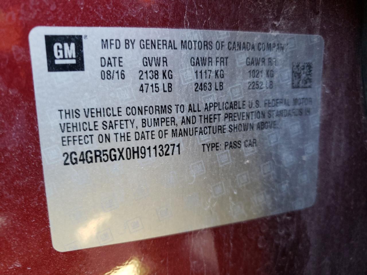 Photo 10 from auction – 2017 BUICK REGAL PREM with VIN 2G4GR5GX0H9113271