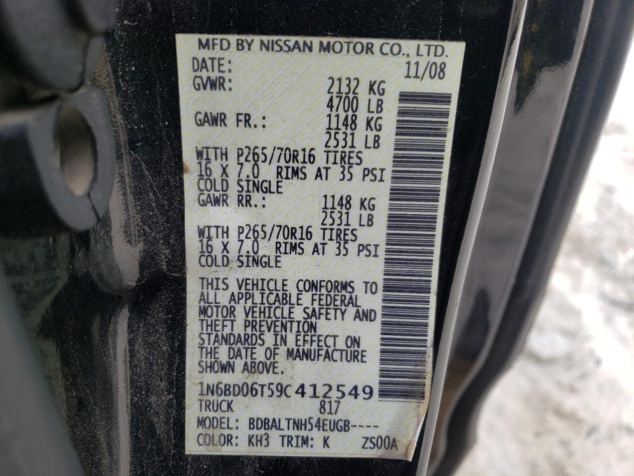 Photo 10 from auction – 2009 NISSAN FRONTIER K with VIN 1N6BD06T59C412549