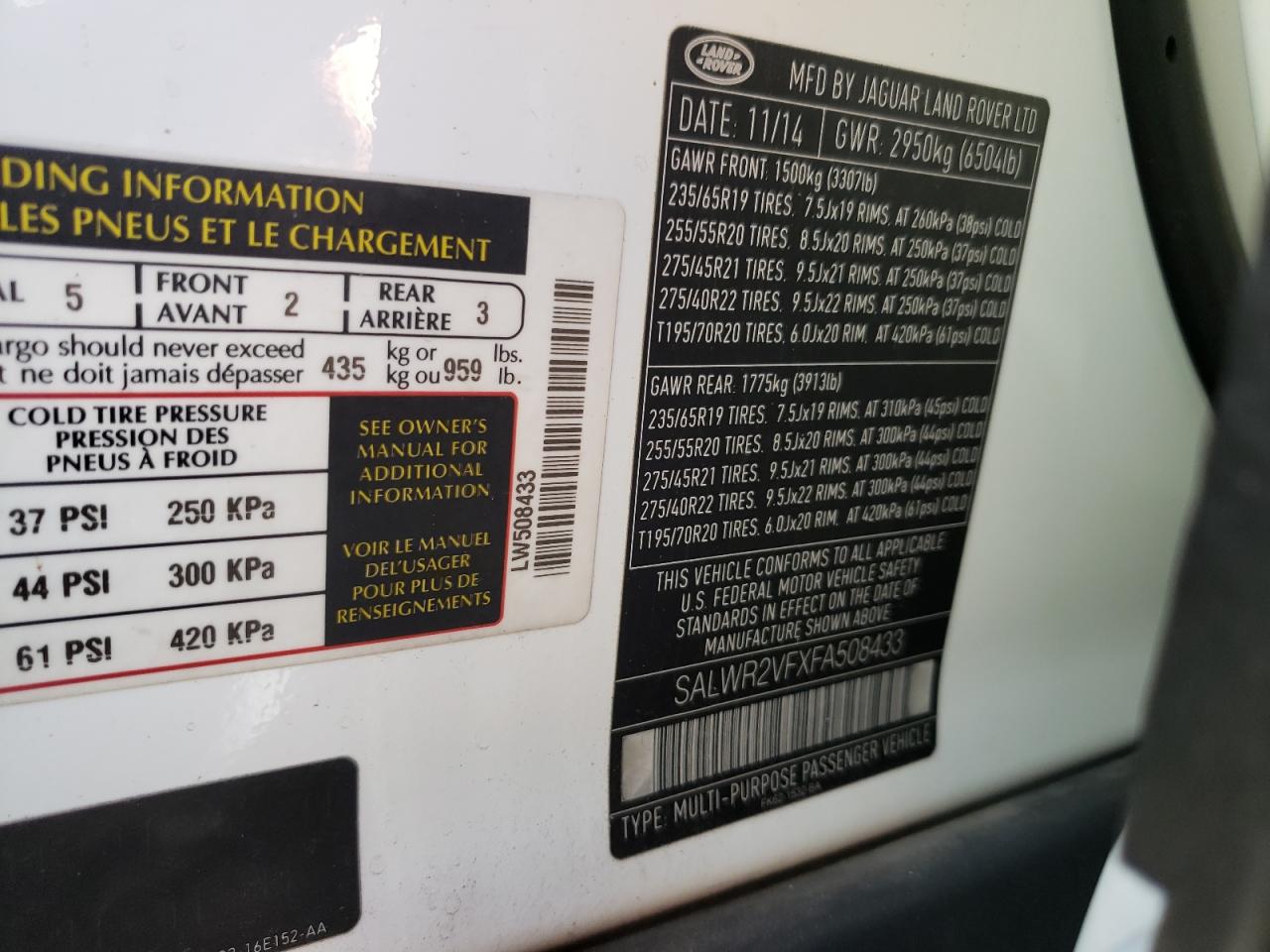 Photo 10 from auction – 2015 LAND ROVER RANGE ROVE with VIN SALWR2VFXFA508433