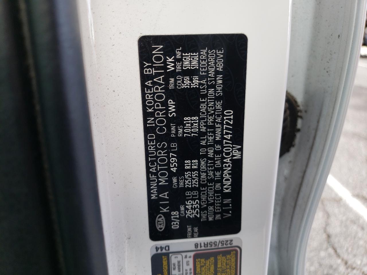 Photo 10 from auction – 2018 KIA SPORTAGE E with VIN KNDPN3AC0J7477210