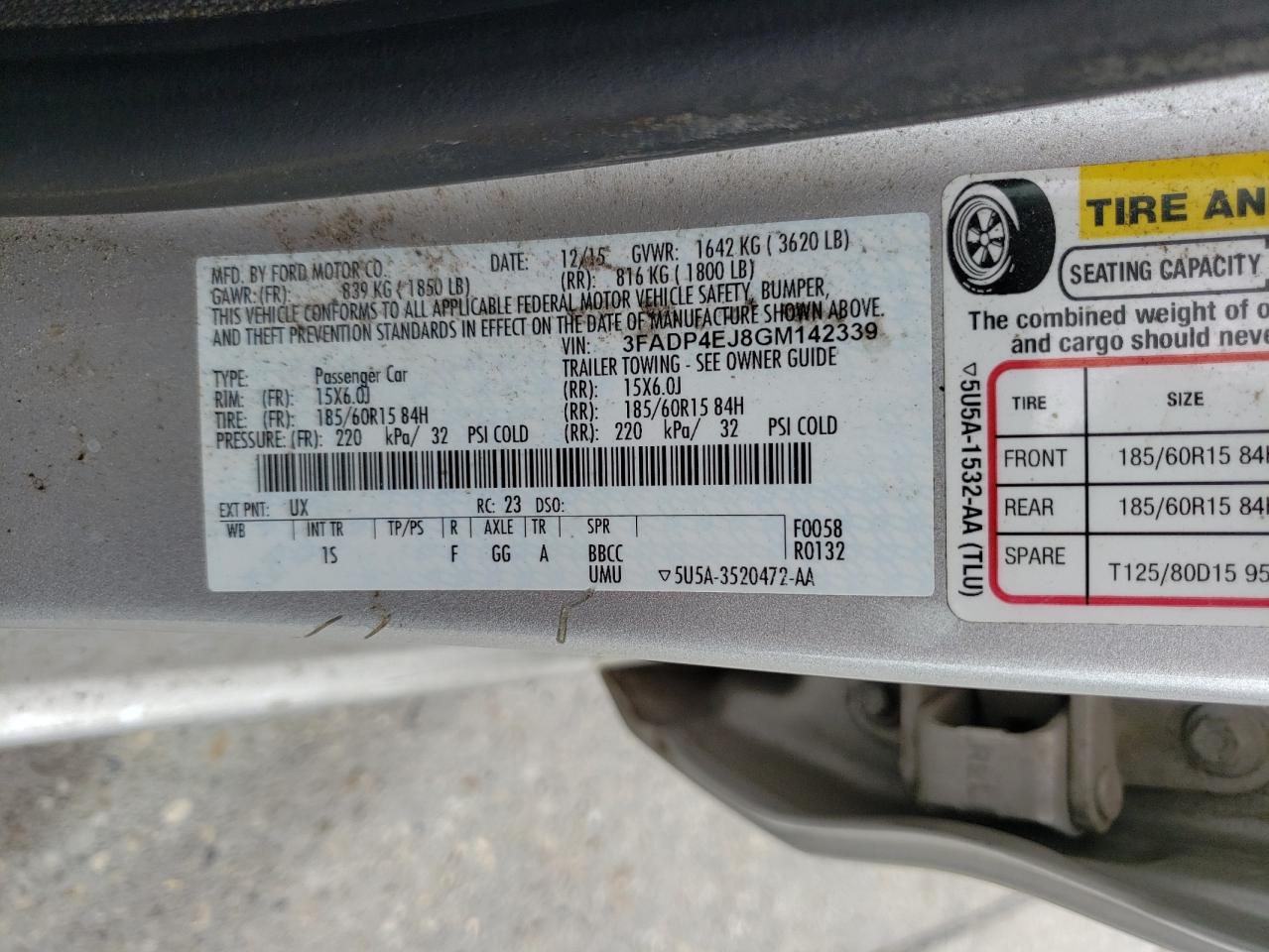 Photo 10 from auction – 2016 FORD FIESTA SE with VIN 3FADP4EJ8GM142339