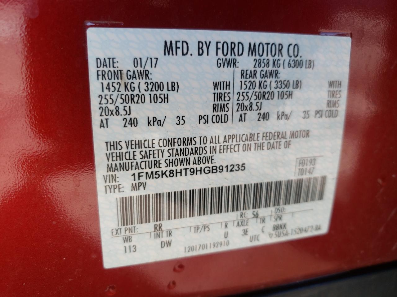 Photo 10 from auction – 2017 FORD EXPLORER P with VIN 1FM5K8HT9HGB91235