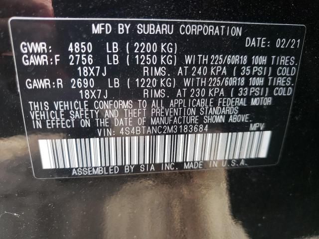 Photo 10 from auction – 2021 SUBARU OUTBACK LI with VIN 4S4BTANC2M3183684