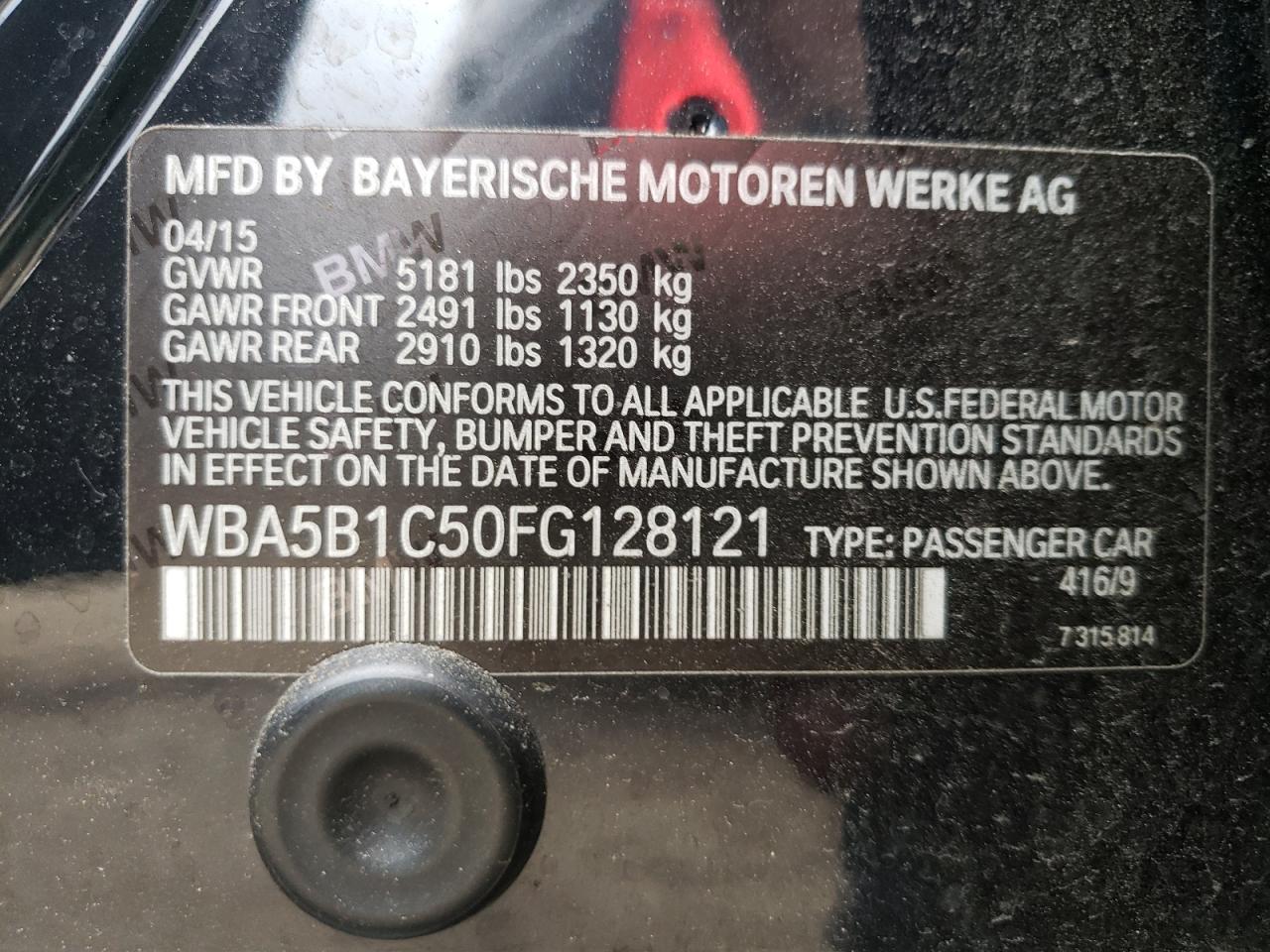 Foto 10 de la subasta – 2015 BMW 535 I con VIN WBA5B1C50FG128121