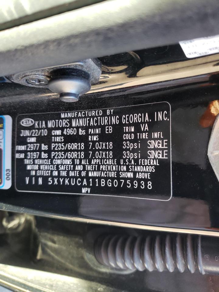 Photo 10 from auction – 2011 KIA SORENTO EX with VIN 5XYKUCA11BG075938