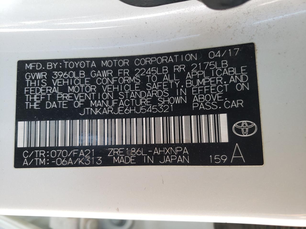 Photo 10 from auction – 2017 TOYOTA COROLLA IM with VIN JTNKARJE6HJ545321