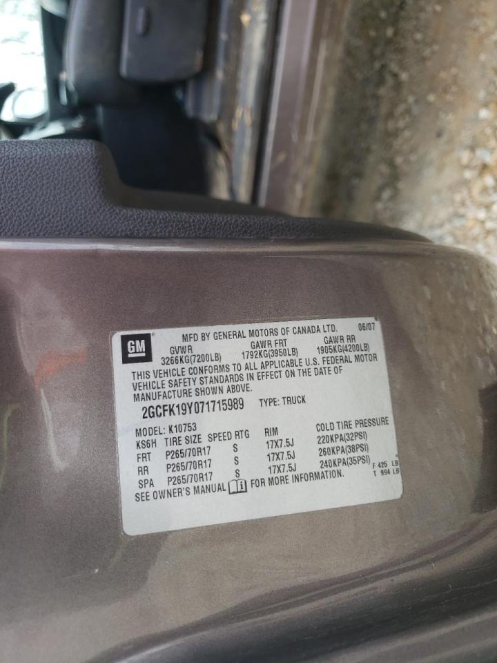 Zdjęcie 10 z aukcji – 2007 CHEVROLET SILVERADO z VIN 2GCFK19Y071715989