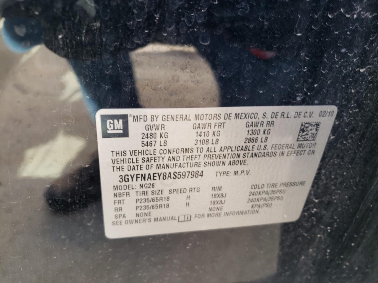 Photo 10 from auction – 2010 CADILLAC SRX with VIN 3GYFNAEY8AS597984