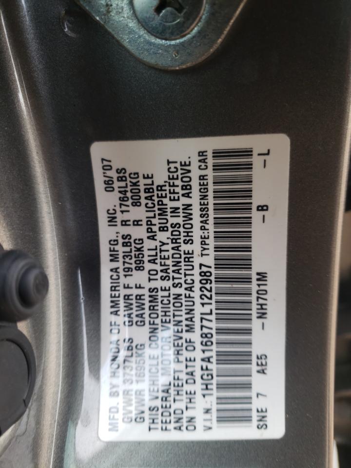 Photo 10 from auction – 2007 HONDA CIVIC EX with VIN 1HGFA16877L122987