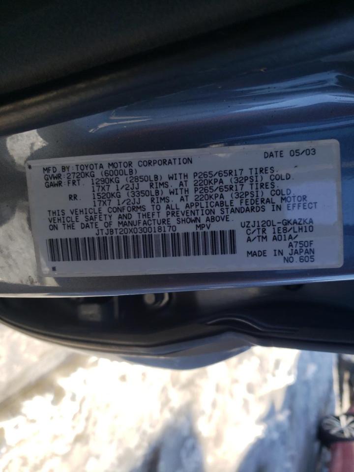 Photo 10 from auction – 2003 LEXUS GX 470 with VIN JTJBT20X030018170