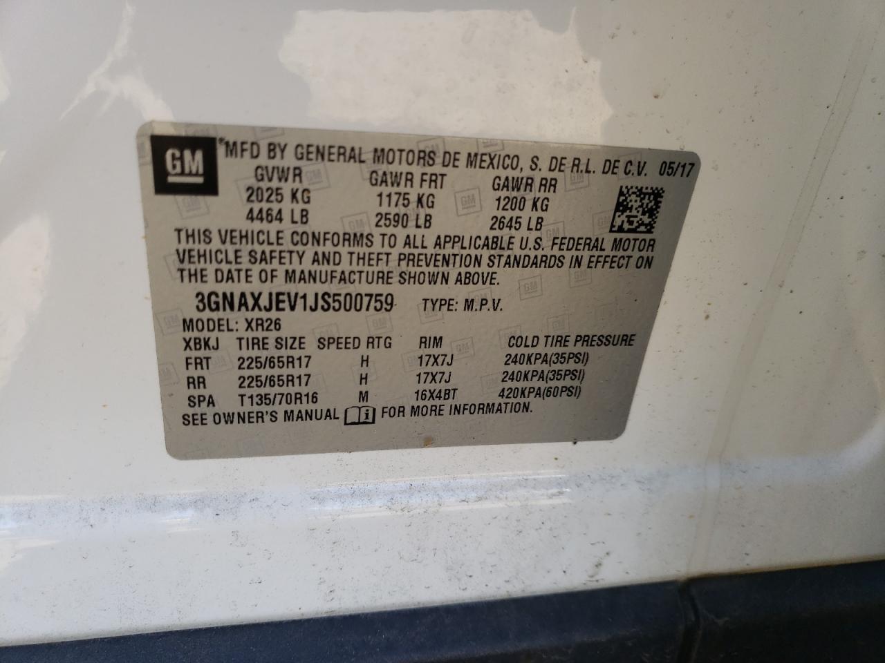 Photo 10 from auction – 2018 CHEVROLET EQUINOX LT with VIN 3GNAXJEV1JS500759