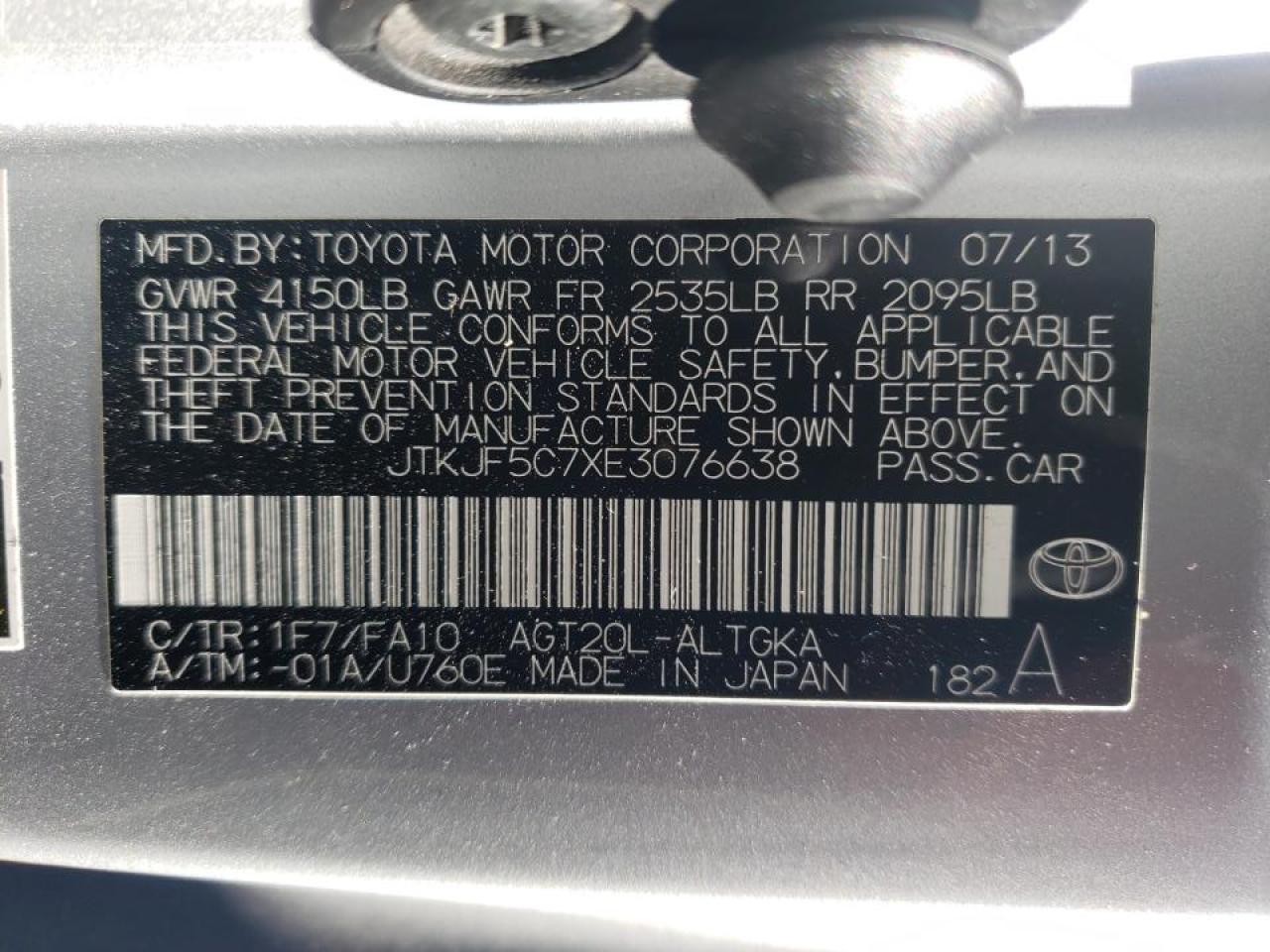 Photo 10 from auction – 2014 TOYOTA SCION TC with VIN JTKJF5C7XE3076638