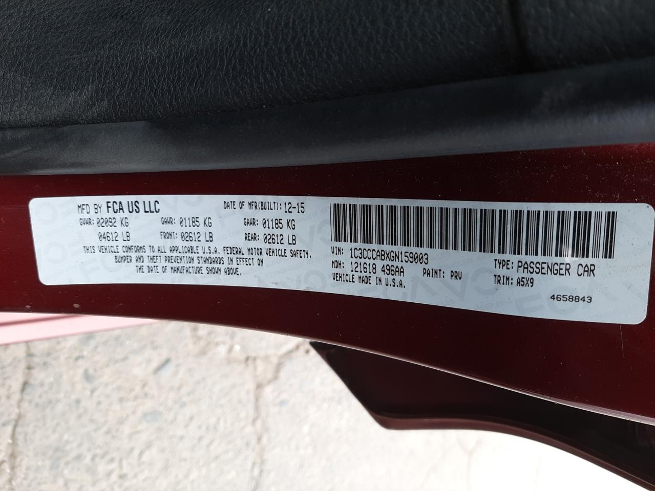 Photo 10 from auction – 2016 CHRYSLER 200 LIMITE with VIN 1C3CCCABXGN159003