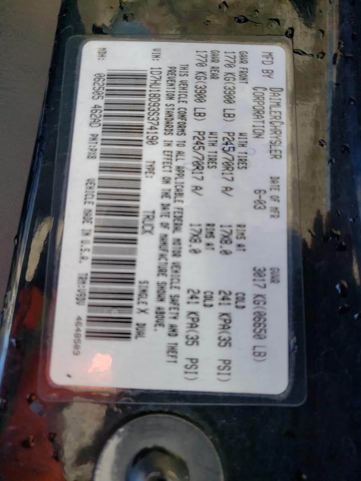 Photo 10 from auction – 2003 DODGE RAM 1500 S with VIN 1D7HU18D93S374190