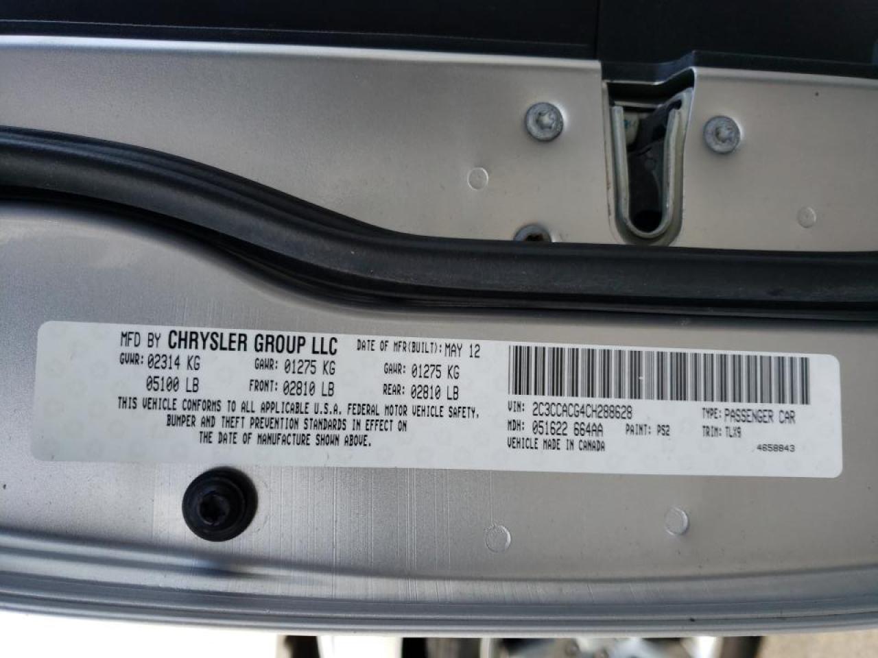 Photo 10 from auction – 2012 CHRYSLER 300 LIMITE with VIN 2C3CCACG4CH288628
