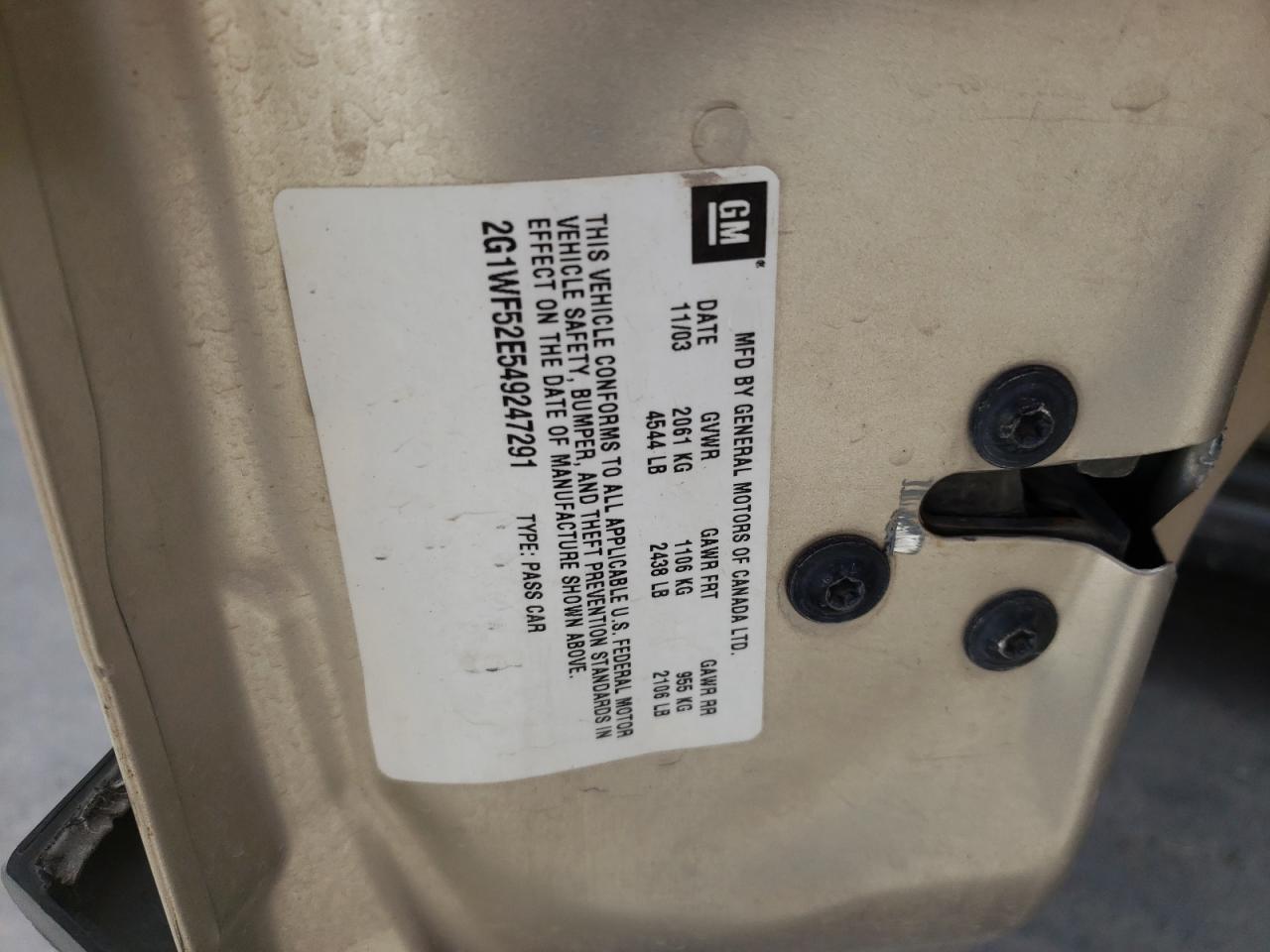 Photo 10 from auction – 2004 CHEVROLET IMPALA with VIN 2G1WF52E549247291