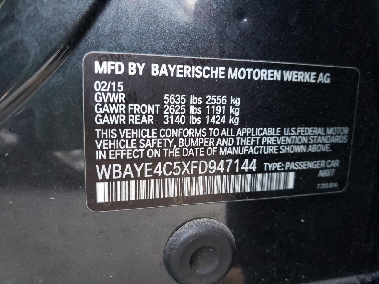 Photo 10 from auction – 2015 BMW 740 LI with VIN WBAYE4C5XFD947144