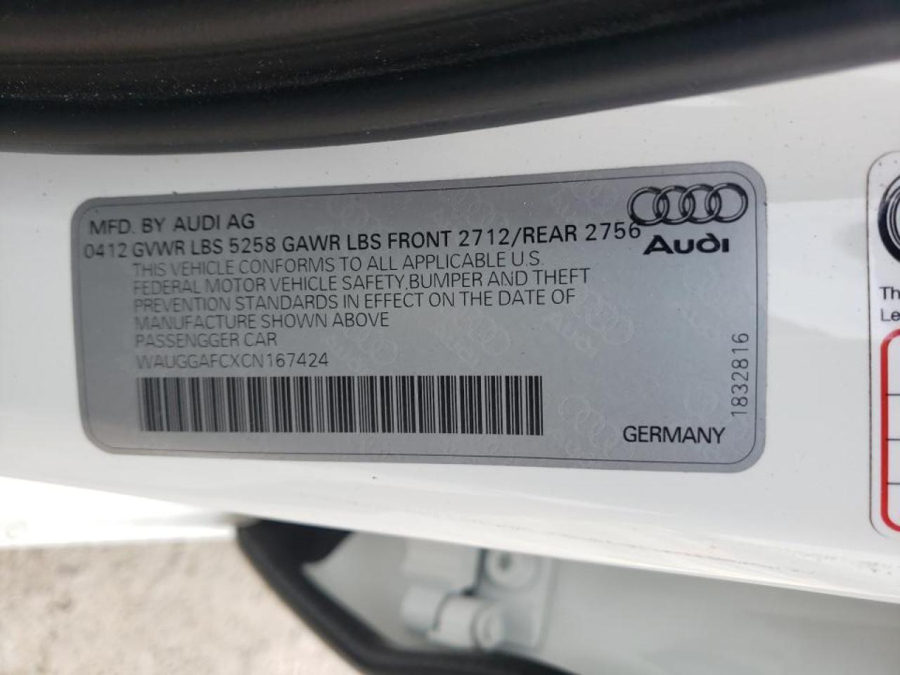 Foto 10 de la subasta – 2012 AUDI A6 PREMIUM con VIN WAUGGAFCXCN167424