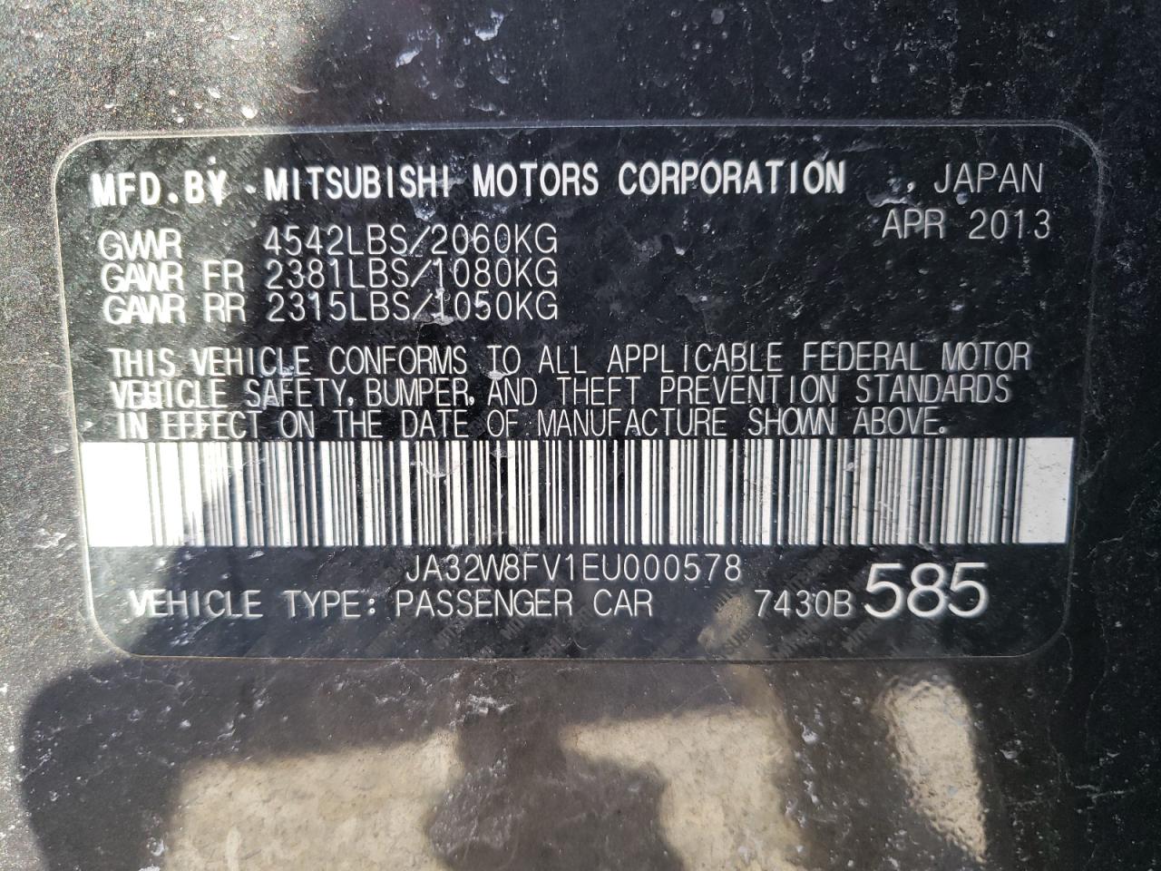 Photo 10 from auction – 2014 MITSUBISHI LANCER EVO with VIN JA32W8FV1EU000578