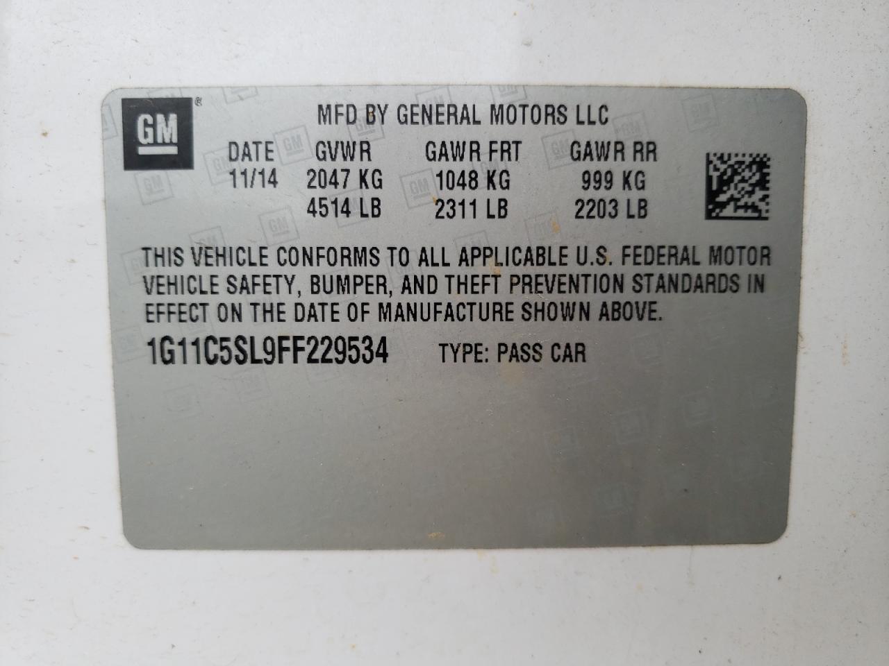 Photo 10 from auction – 2015 CHEVROLET MALIBU 1LT with VIN 1G11C5SL9FF229534