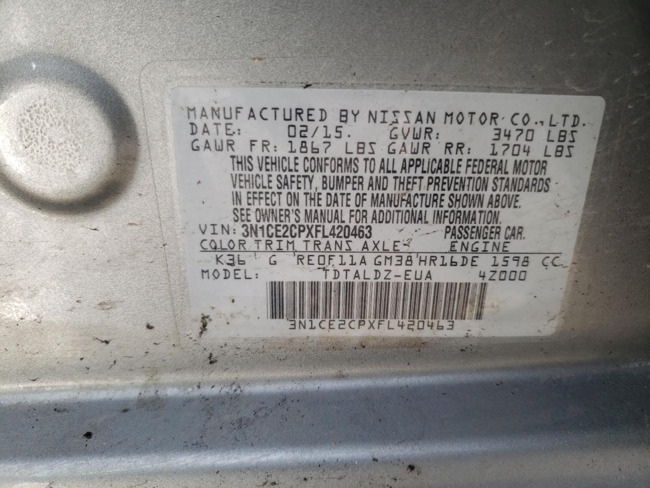 Photo 10 from auction – 2015 NISSAN VERSA NOTE with VIN 3N1CE2CPXFL420463