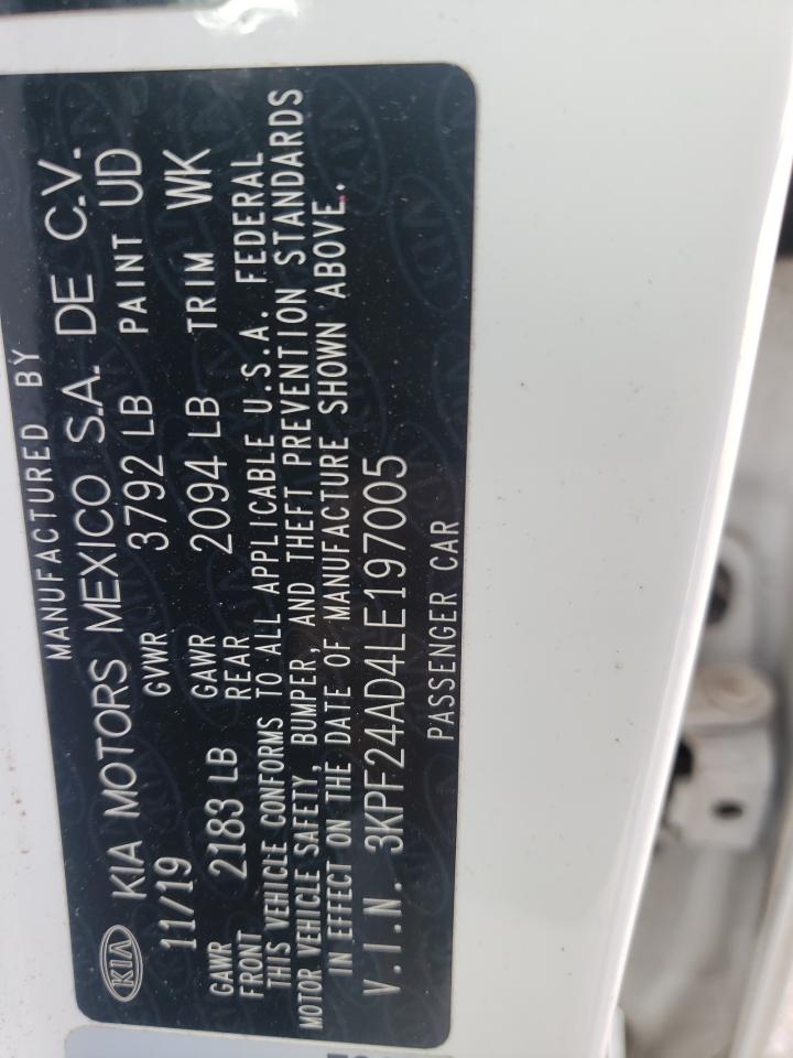 Photo 10 from auction – 2020 KIA FORTE FE with VIN 3KPF24AD4LE197005