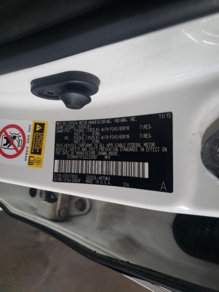 Photo 10 from auction – 2016 TOYOTA HIGHLANDER with VIN 5TDBKRFH7GS233997
