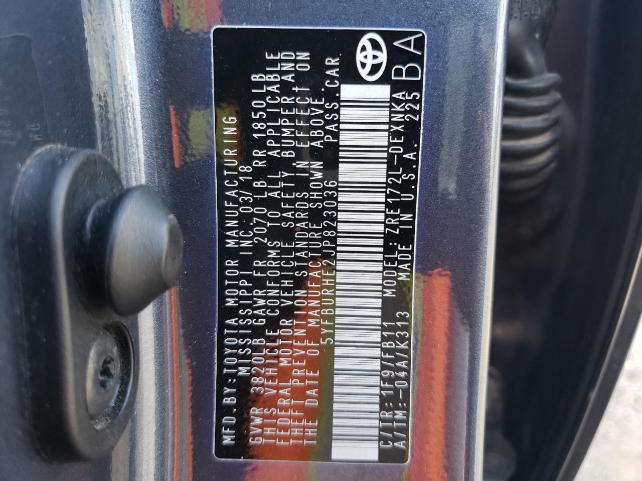 Photo 10 from auction – 2018 TOYOTA COROLLA L with VIN 5YFBURHE2JP823036
