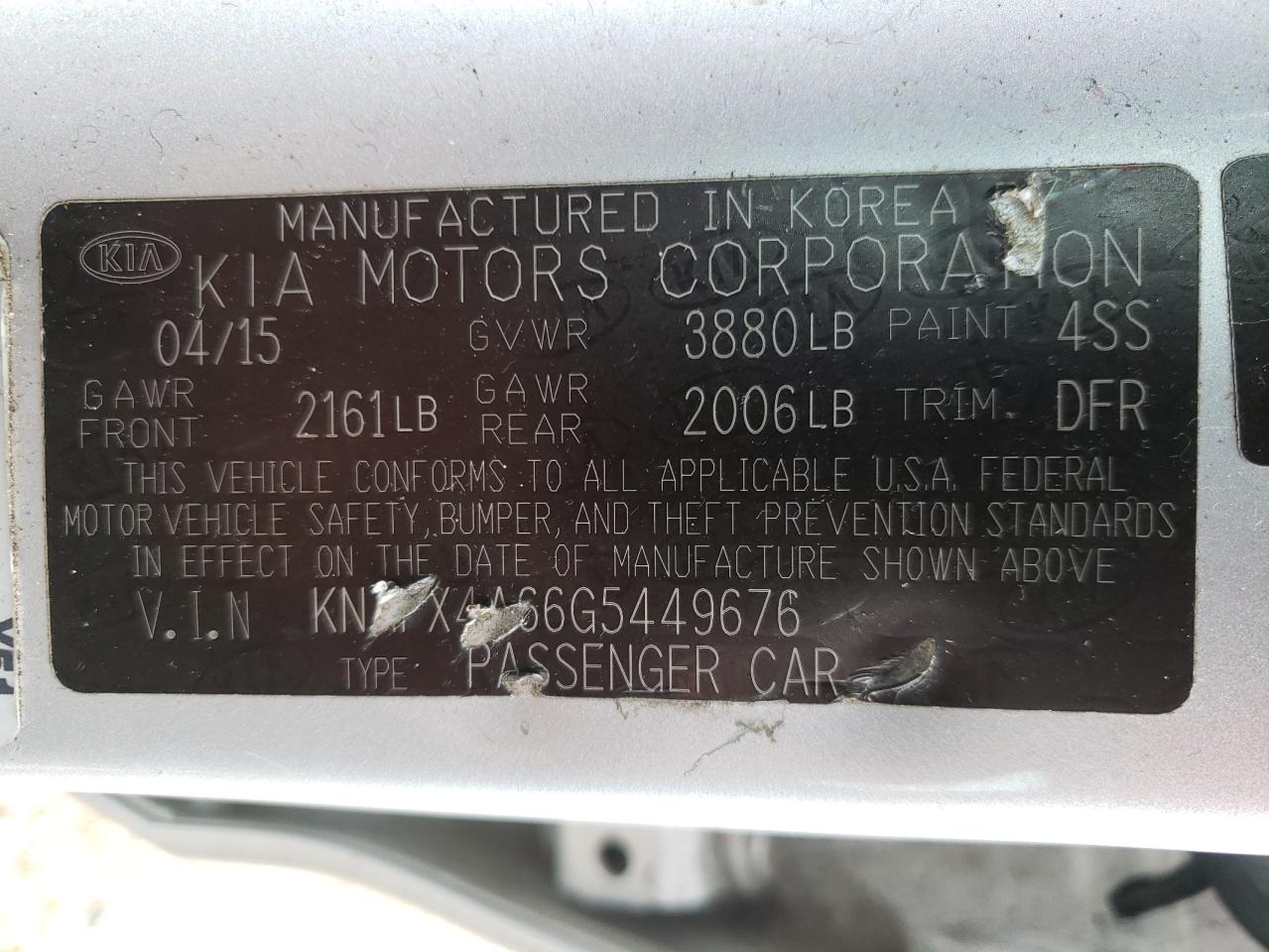 Photo 10 from auction – 2016 KIA FORTE with VIN KNAFX4A66G5449676
