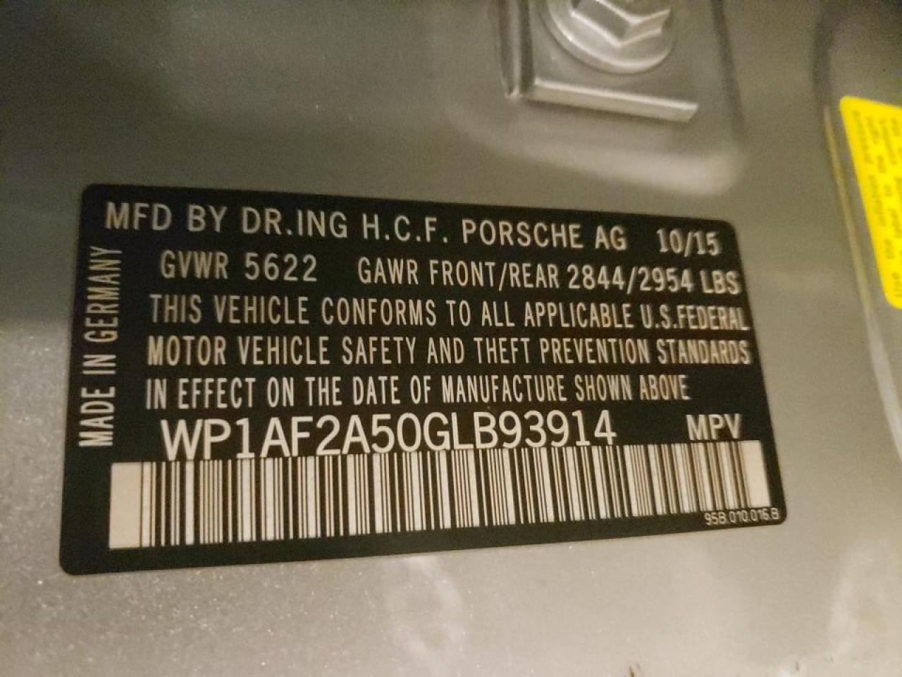 Photo 10 from auction – 2016 PORSCHE MACAN TURB with VIN WP1AF2A50GLB93914