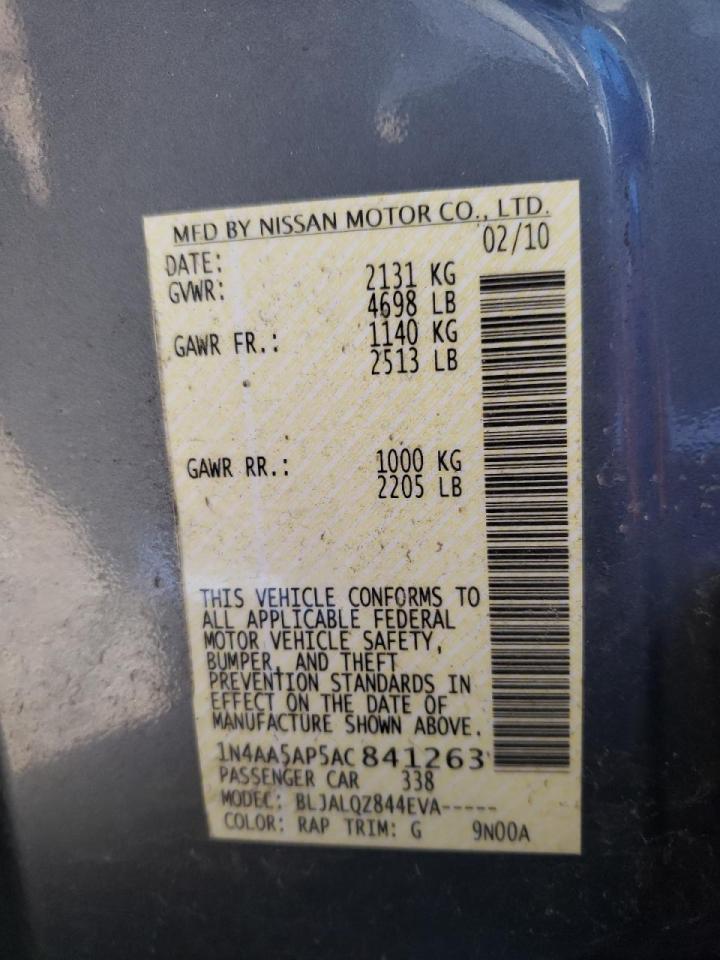 Photo 10 from auction – 2010 NISSAN MAXIMA S with VIN 1N4AA5AP5AC841263