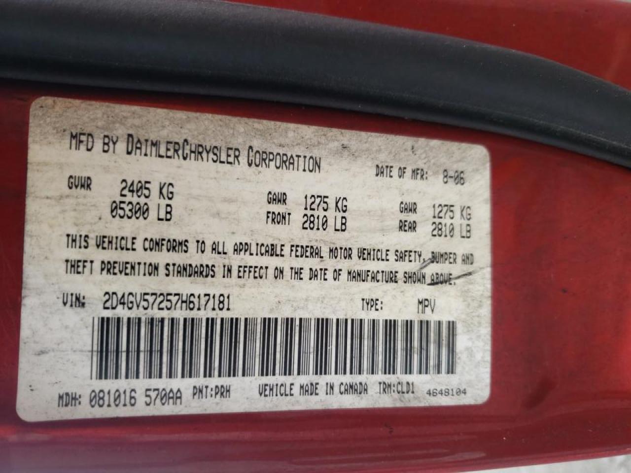 Photo 10 from auction – 2007 DODGE MAGNUM R/T with VIN 2D4GV57257H617181