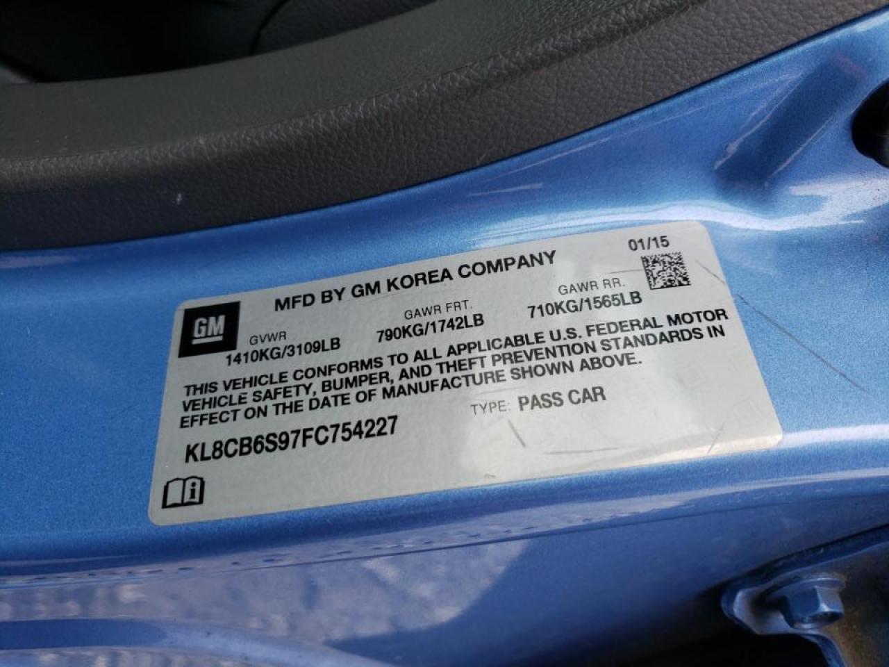Photo 10 from auction – 2015 CHEVROLET SPARK LS with VIN KL8CB6S97FC754227