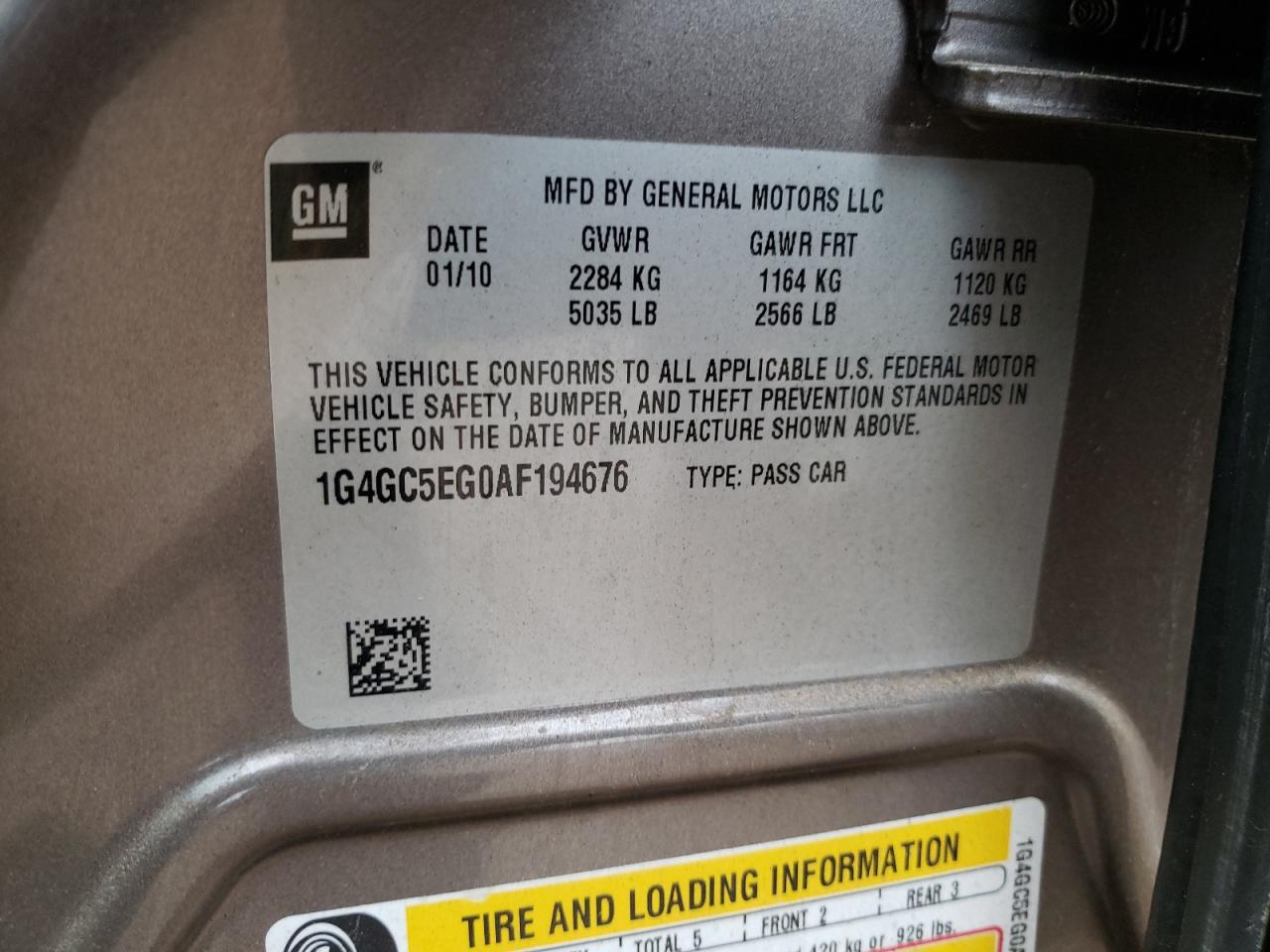 Photo 10 from auction – 2010 BUICK LACROSSE C with VIN 1G4GC5EG0AF194676