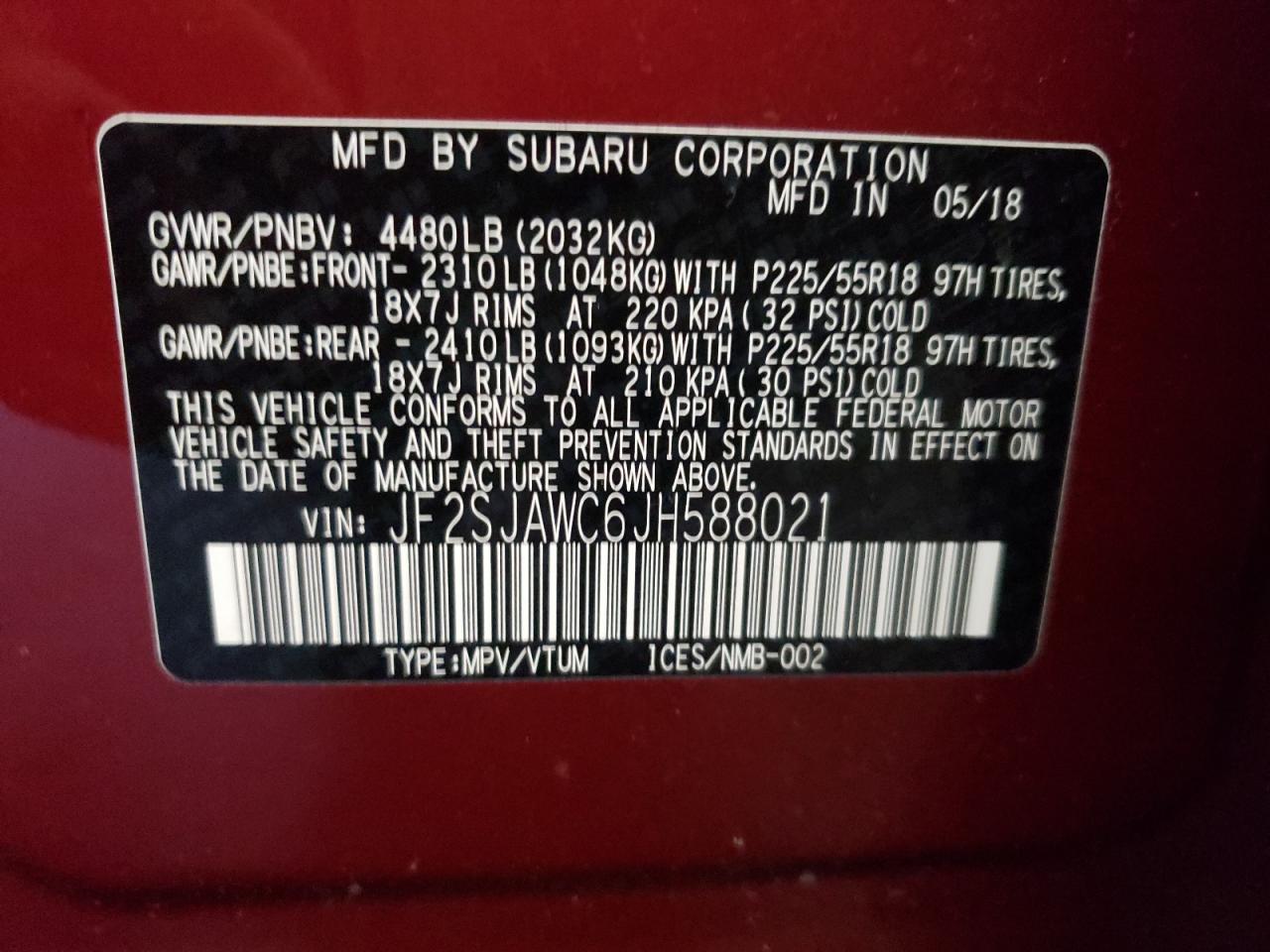 Photo 10 from auction – 2018 SUBARU FORESTER 2 with VIN JF2SJAWC6JH588021