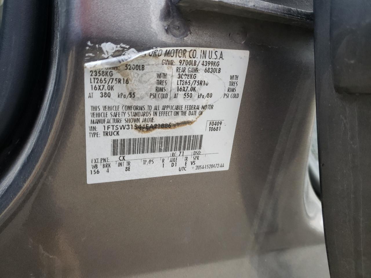 Photo 10 from auction – 2004 FORD F350 SRW S with VIN 1FTSW31S44EA21886