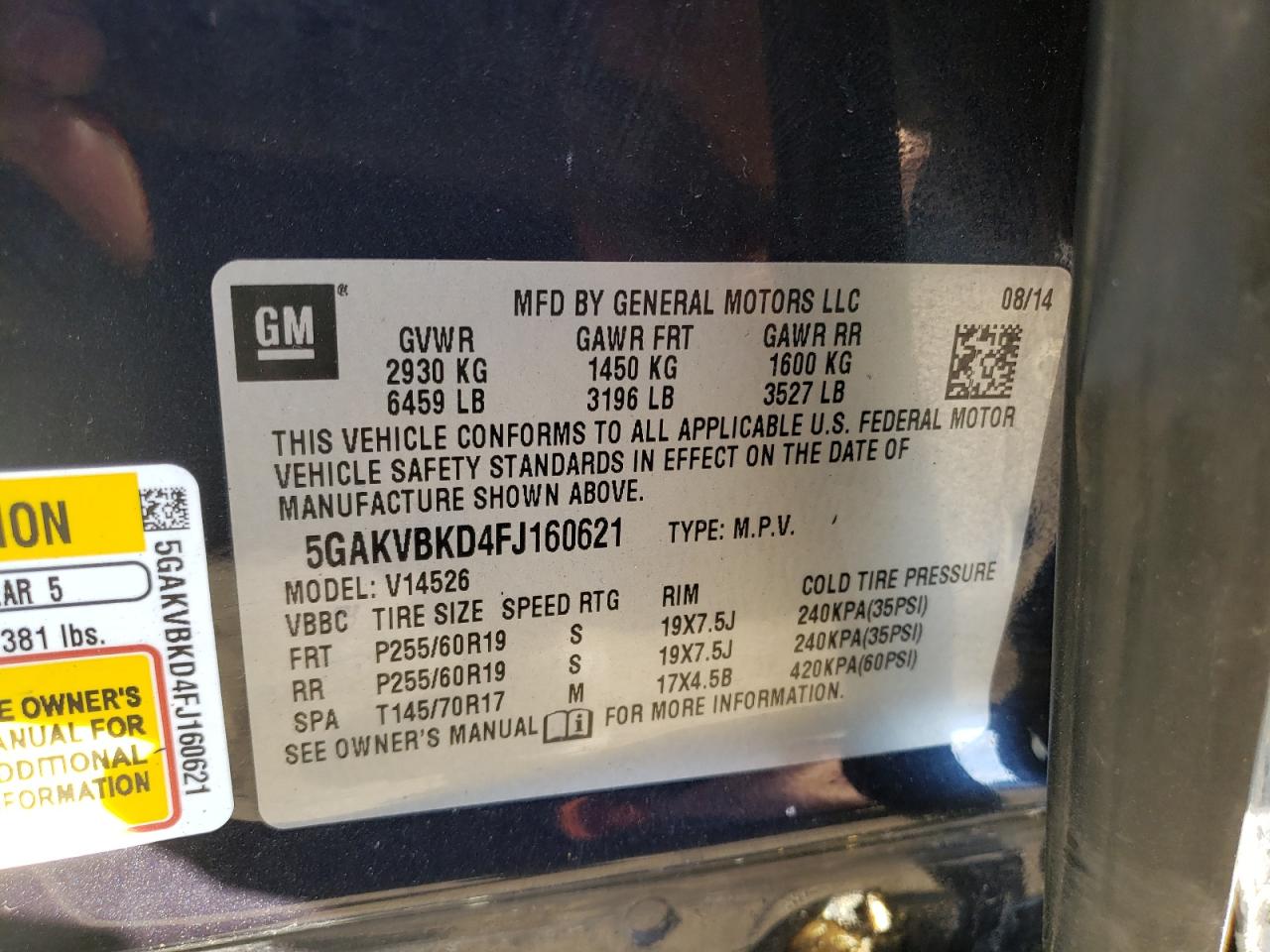 Photo 10 from auction – 2015 BUICK ENCLAVE with VIN 5GAKVBKD4FJ160621