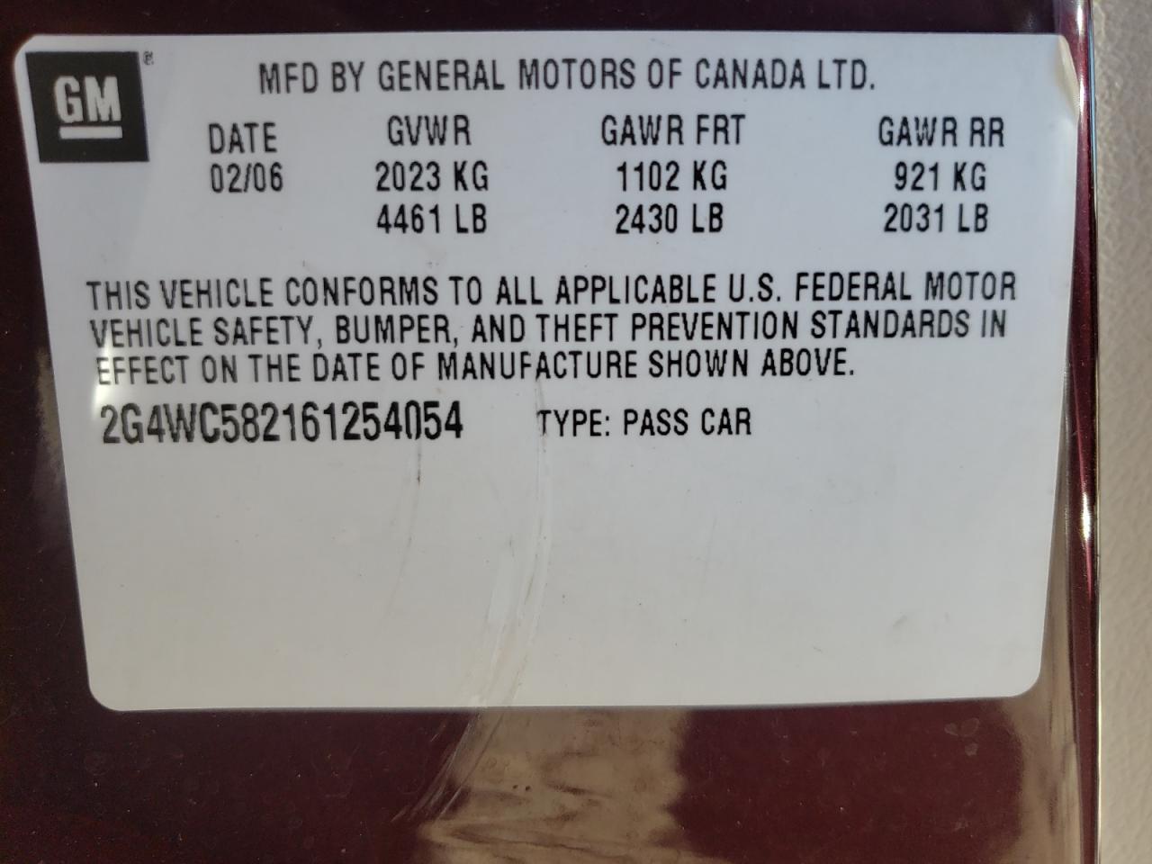 Photo 10 from auction – 2006 BUICK LACROSSE C with VIN 2G4WC582161254054