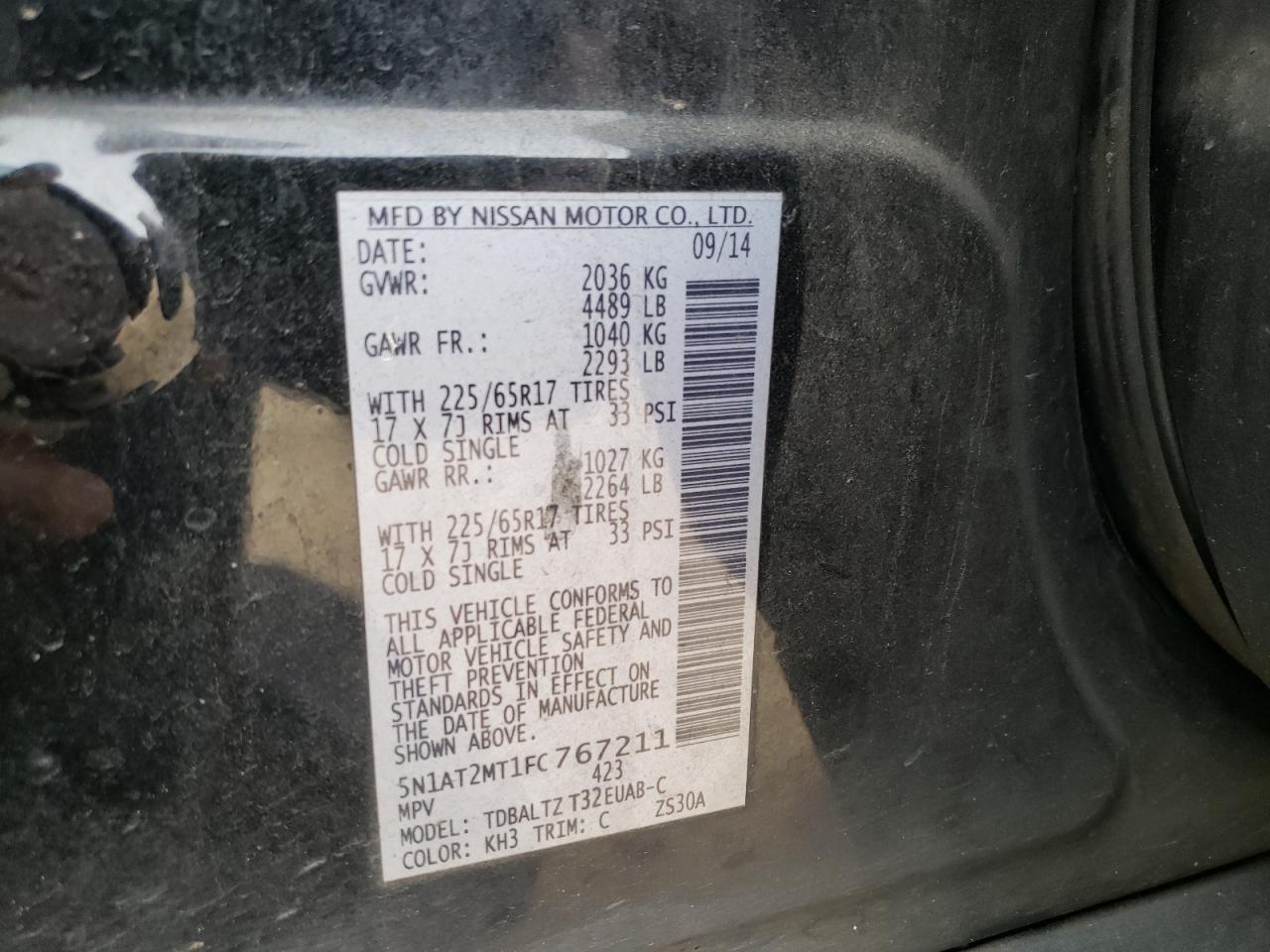 Photo 10 from auction – 2015 NISSAN ROGUE S with VIN 5N1AT2MT1FC767211