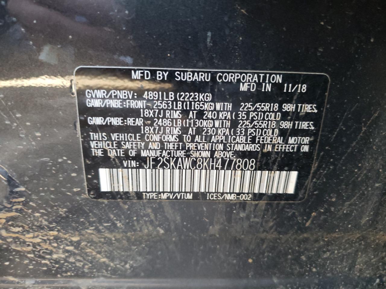 Фото 10 с аукциона – 2019 SUBARU FORESTER T с VIN JF2SKAWC8KH477808