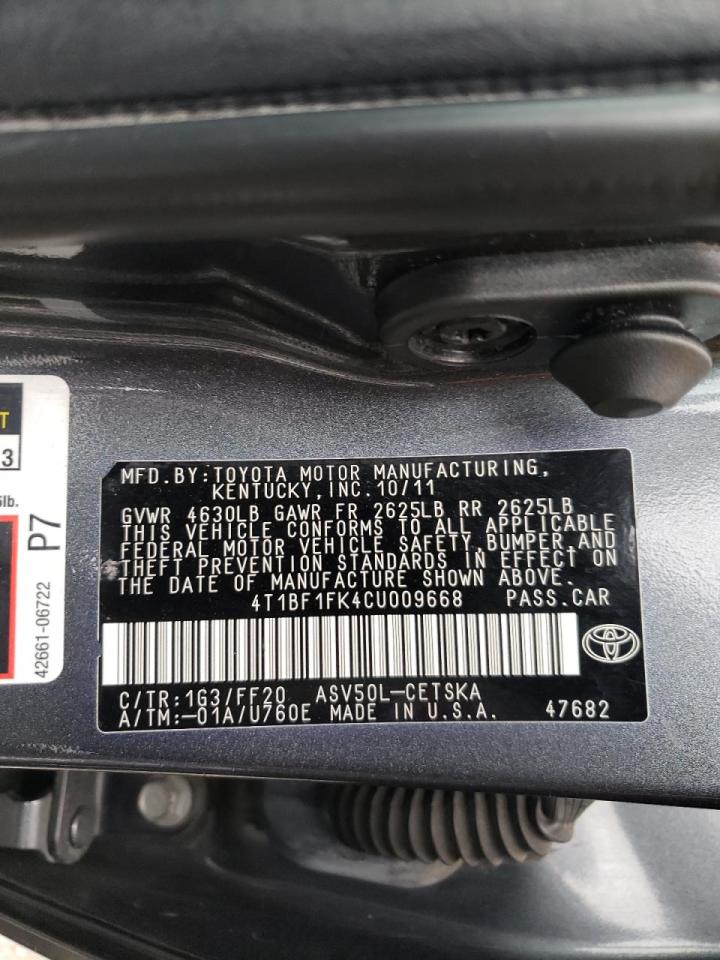 Photo 10 from auction – 2012 TOYOTA CAMRY BASE with VIN 4T1BF1FK4CU009668