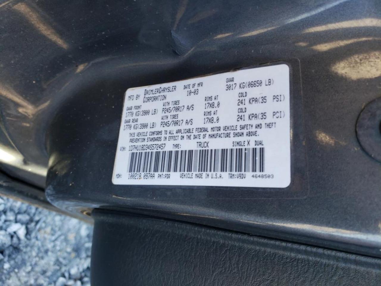 Photo 10 from auction – 2004 DODGE RAM 1500 S with VIN 1D7HU18D34S572457